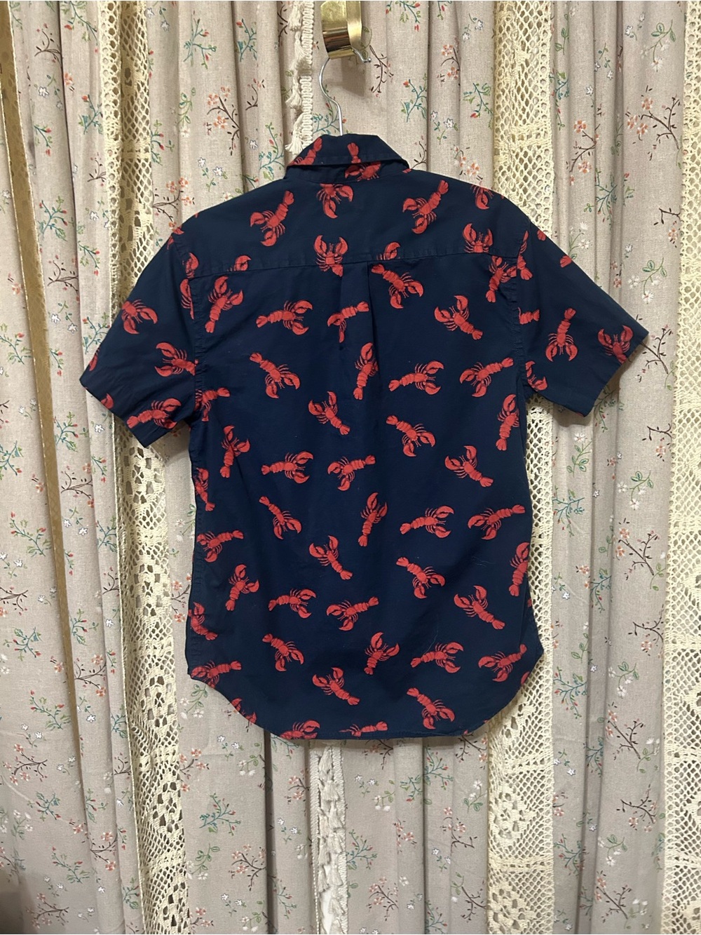 3/$30 Crewcuts Boys Size 10 Lobster Print Button Down Shirt Navy Red Coastal - Picture 4 of 4